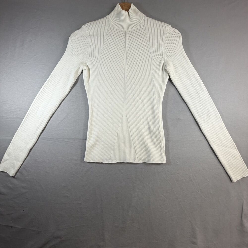 Maje Paris Ecru White Ribbed Knit Turtleneck Sweater Top Size 1 US S MFPPU00720